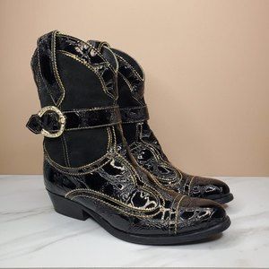 El Vaquero Patent Fur-Lined Cowboy Boots / 37
